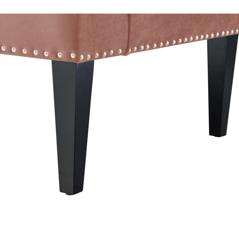 Ellen Swoop Arm Settee Bench With Nailhead Trim For Entryway, Blush Velvet