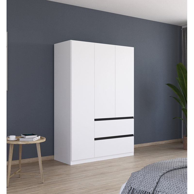 Wardrobe wardrobe COSTA hinged door wardrobe with push-to-open function, White/Grey Metallic Handles