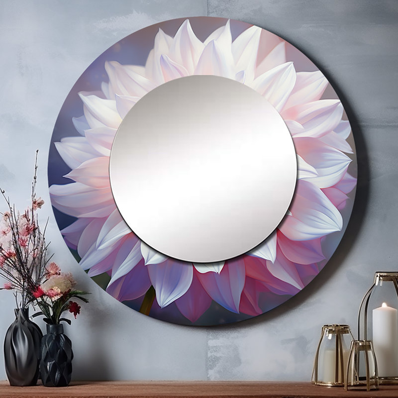 Pink Dahlia Romantic Impression V - Dahlia Large Mirror, Pink Round Unique Wall Mirror Decor, Printed Metal Art, 36" x 36"