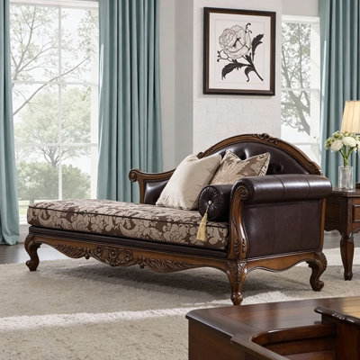 70.87"American-style brown leather solid wood imperial chair
