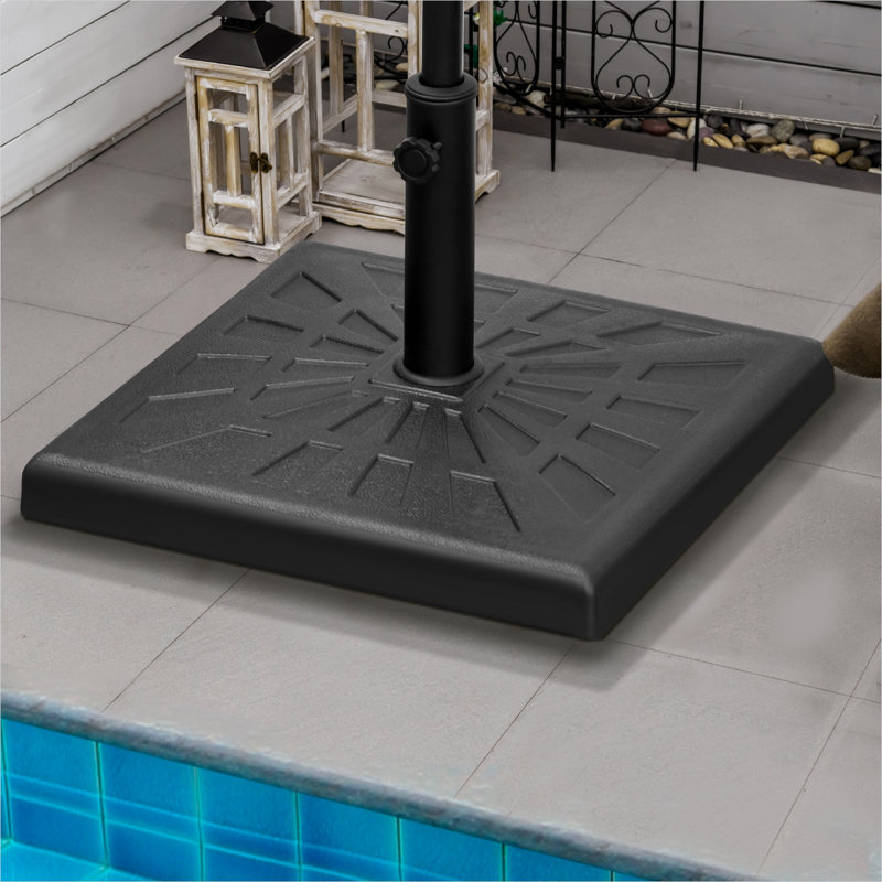 Base de parasol de patio lestée avec boîtier en résine et bouton réglable, 42 lb, noir profond, carré de 20 po