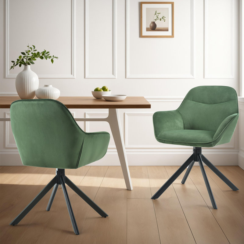 48.5cm H Swivel Upholstered Dining Chair with Ergonomic Back, Green Velvet