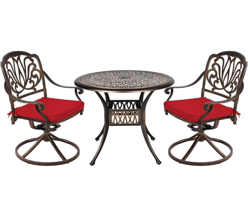 Worceer 2 - Person Patio Dining Set with Round Table , Cushions Included, Red