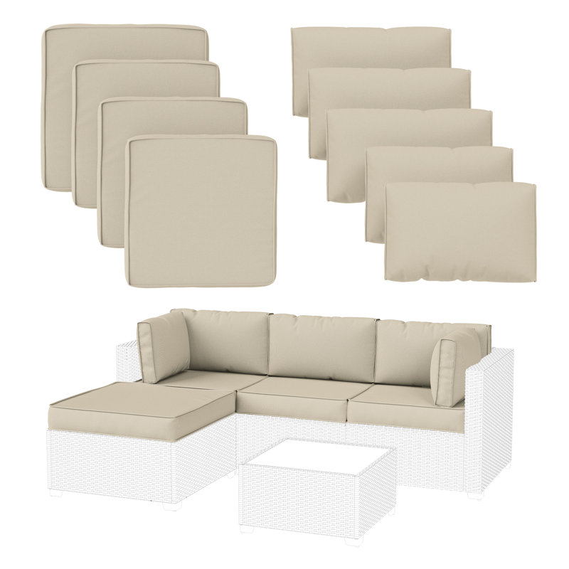 Wynee 9Pcs Outdoor Cushions Patio Sectional Cushions Replacement Set For 3 Seats, Cushions Only (Set Of 3 Seats , 3 Backs , 2 Short Backs , 1 Ottoman Cushions)
