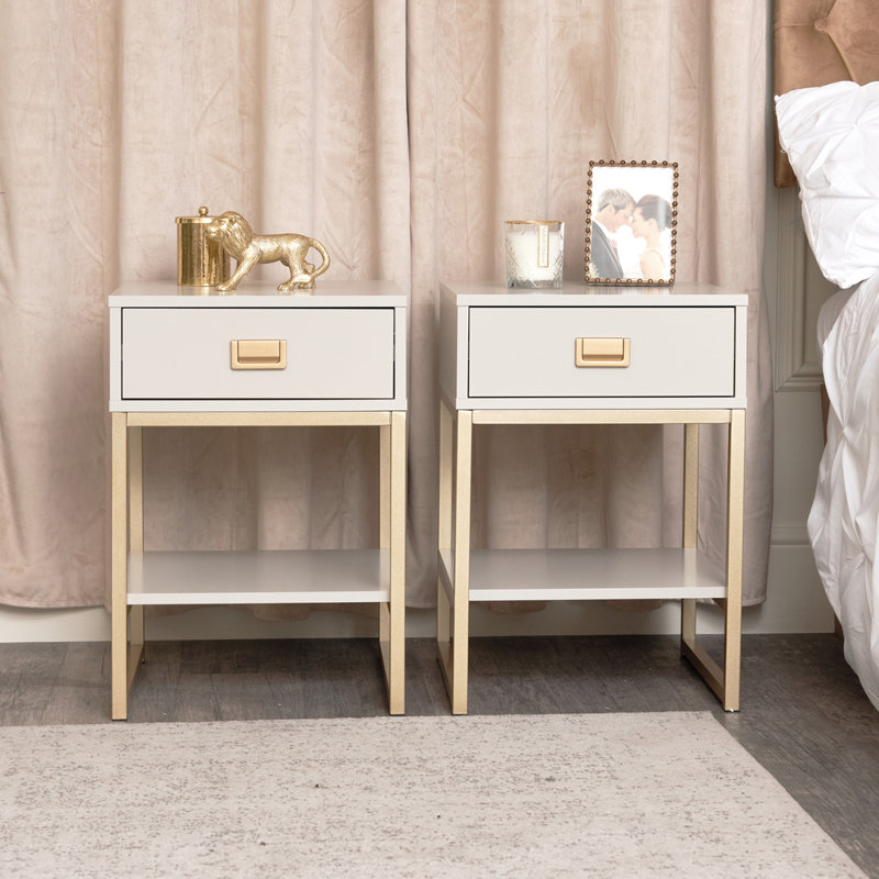 Akhalak 57.5cm W Iron Bedside Table, Cream