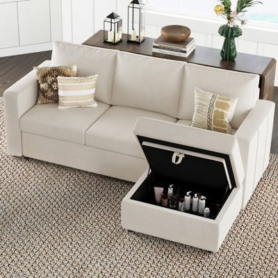Rafael 5-Piece Velvet Apartment 3-Seat Sofa Sectional Sofa With Storage Ottoman