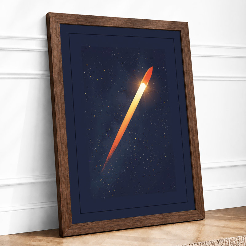 Rocket Through Stars Modern - Framed Print, A4 - 29.7 x 21.0 cm, Walnut