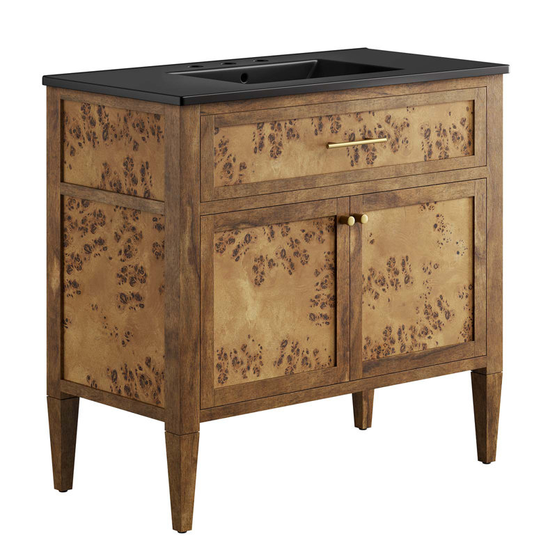 Meuble-lavabo sur pied simple 36 po avec plateau en bois manufacturé Modway Elysian, Noir, Brun