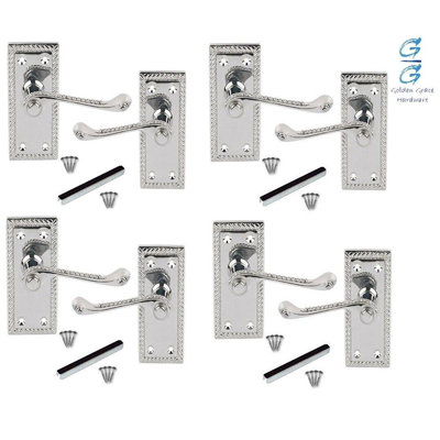 4 Pair Georgian Lever Latch Door Handles in Polished Chrome - 107mm x 48mm