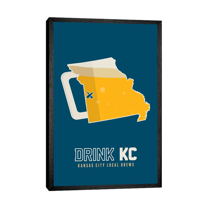 Drink KC, Kansas City Beer 1 Piece Wall Art on Canvas, 66.04 cm H x 45.72 cm W, Black Framed