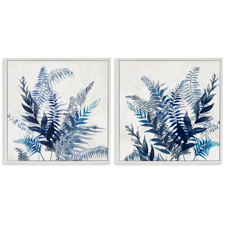 «Intertwining Blue Fronds», ensemble de 2 giclées encadrées par Jacob Q, H 24 po x l 48 po