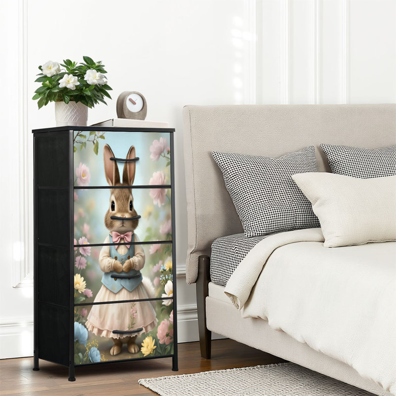 4 Drawer Dresser for Bedroom, Narrow Chest of Drawers, Wooden Top and Study Iron Frame 18"x37.5"-(WxH)