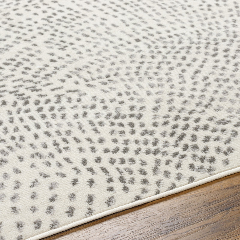 Brooklet Machine Woven Gray/White Abstract Area Rug, Rectangle 6'7" x 9'