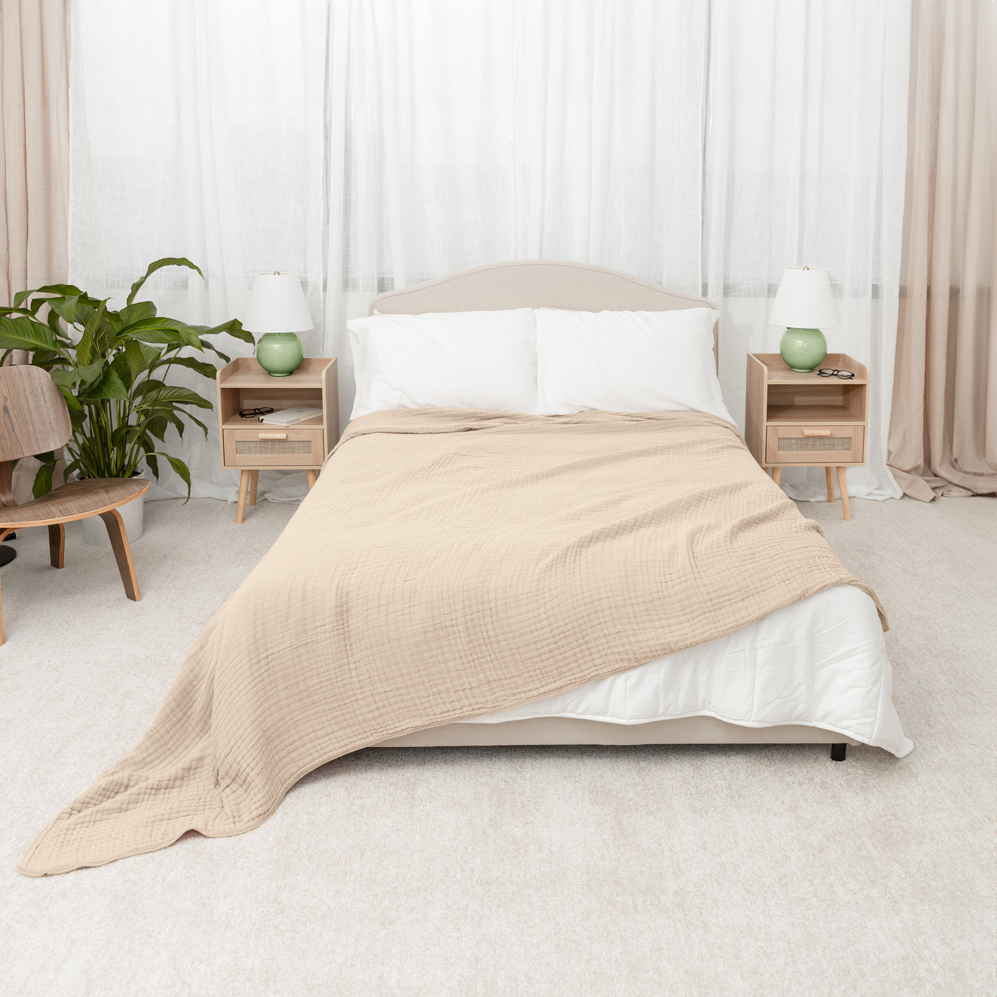 Karlina Muslin Blanket, Queen, Sand