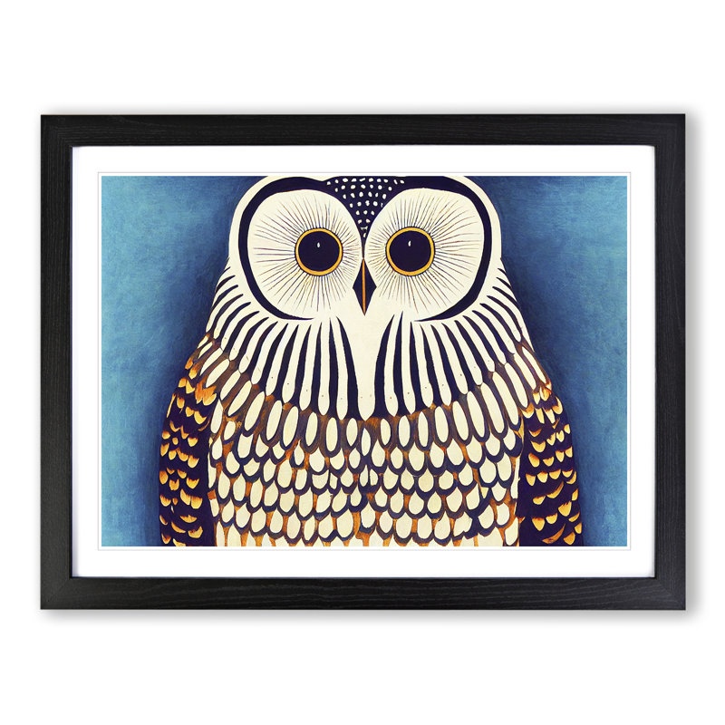 Edgy Owl - Single Picture Frame Print, 46cm H x 64cm W x 2cm D, Black Frame