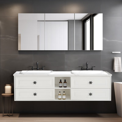 Meuble-lavabo double 84 po avec plateau en pierre reconstituée Ahmadnur