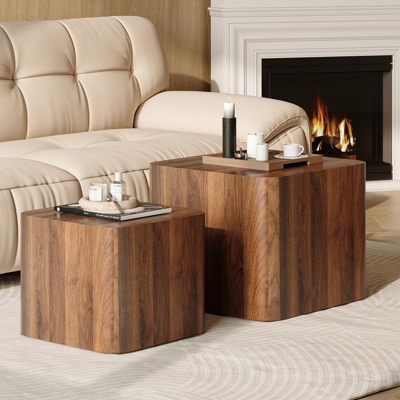 2-Piece Modern Nesting Coffee Table Set Walnut Finish, Walnut