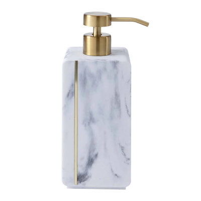 Oro Streak Marble Lotion Dispenser With Brass Inlay – Modern Bathroom Soap Pump For Lotion, Hand Soap & Sanitizer – 2.83” Dia X 7.68” H