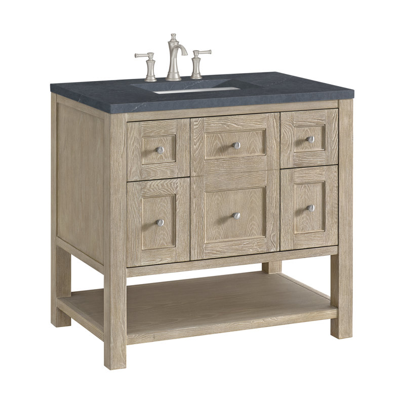 Breckenridge 36'' W Single Vanity, Charcoal Soapstone, Whitewashed Oak, 8" Widespread