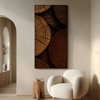 Extra Large Wall Art Fabric Print - Rustic Wood Slice Rings Close-Up Artwork Decor for Living Room or Bedroom - "Frame Assembly Required (Unfinished Frame)"