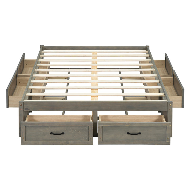 Lit plateforme double avec 6 tiroirs de rangement, Lit double, Gris antique