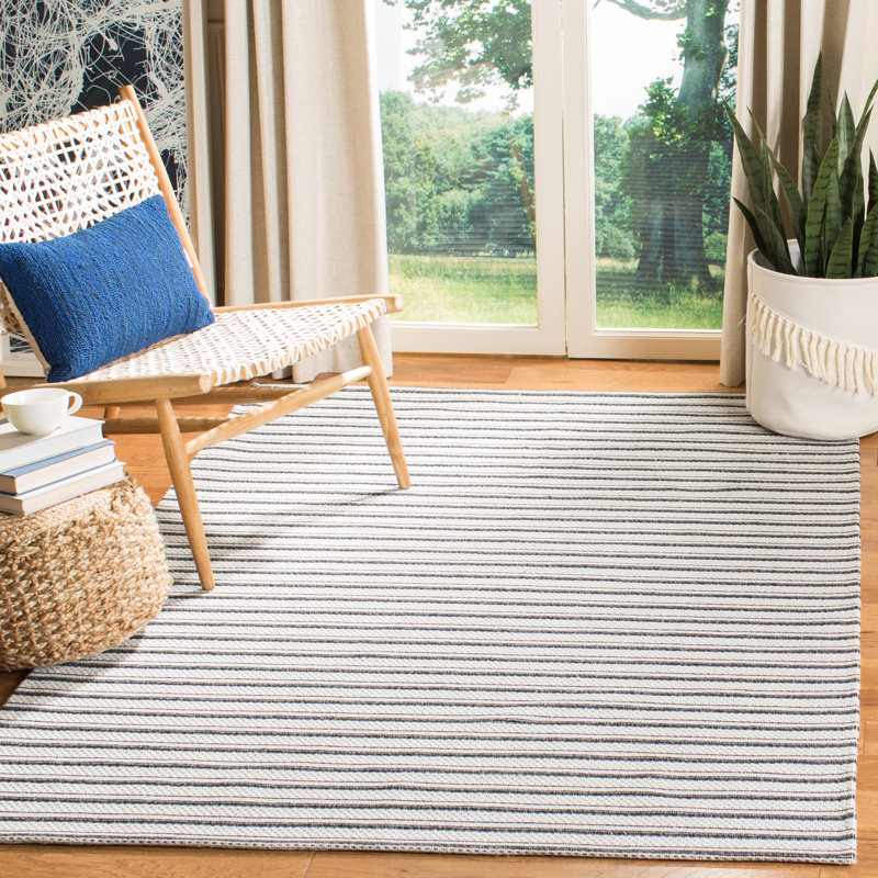 Martha Stewart Cotton Striped Rug in Charcoal/Gray, Rectangle 5' x 7'