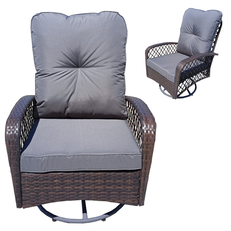 Halia Swivel Wicker Outdoor Lounge Chair with Cushions, Dark Grey