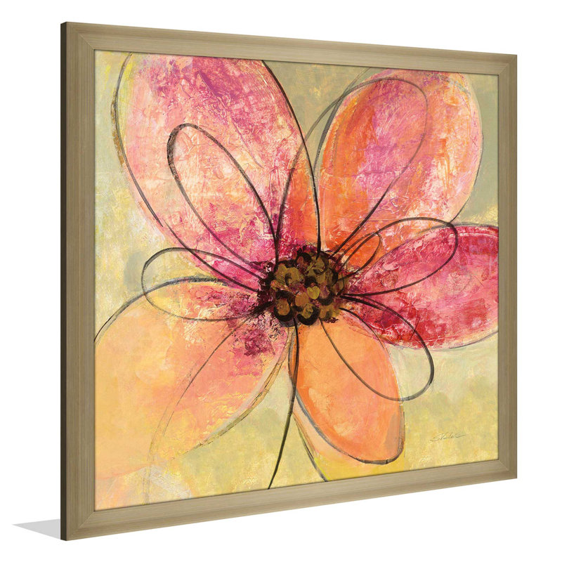 «Neon Floral III», reproduction de peinture à l'aquarelle sur toile, H 25,5 po x l 25,5 po x P 1 po, Encadrement champagne