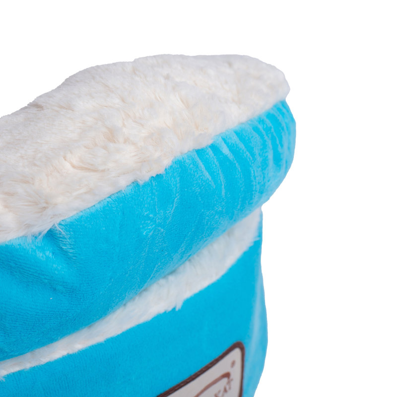 Sky Blue and Ivory Velvet Round Cat Bed