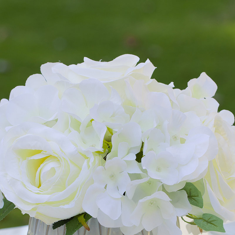 Faux Silk Hydrangea Arrangement in Pot, Cream