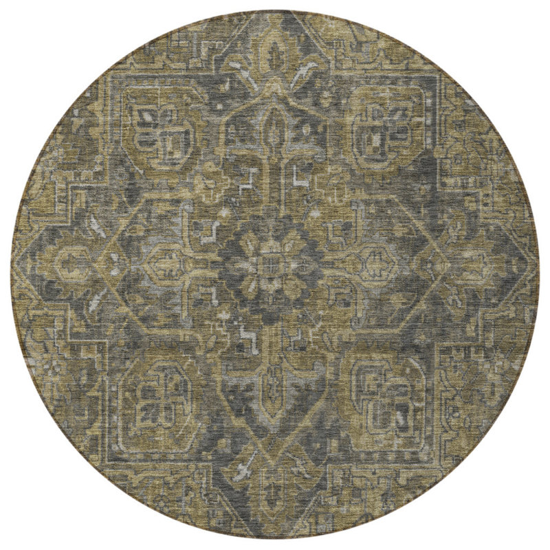 Tapis d'intérieur rond rond 8 pi vert foncé et gris