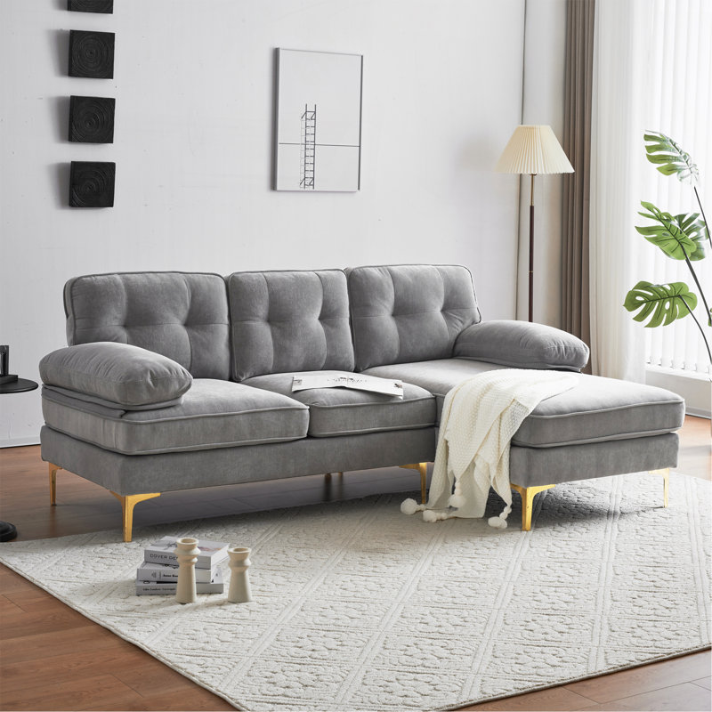 Canapé modulaire 2 pièces Reubyn, Velours gris clair