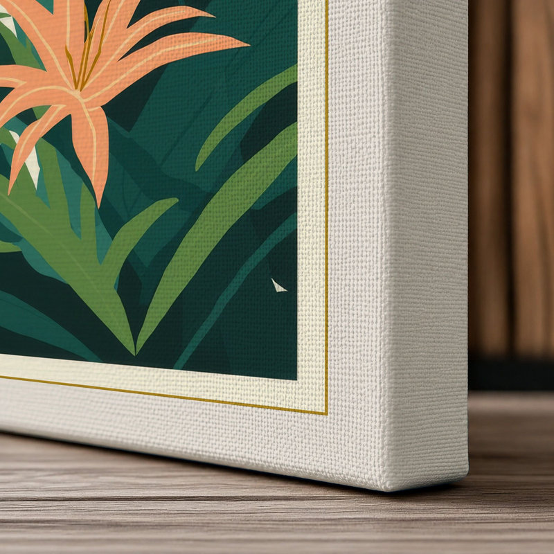 Teal Garden Blooms Botanical - Wrapped Canvas, 18x12 - 45.7 x 30.5 cm, Cream Border