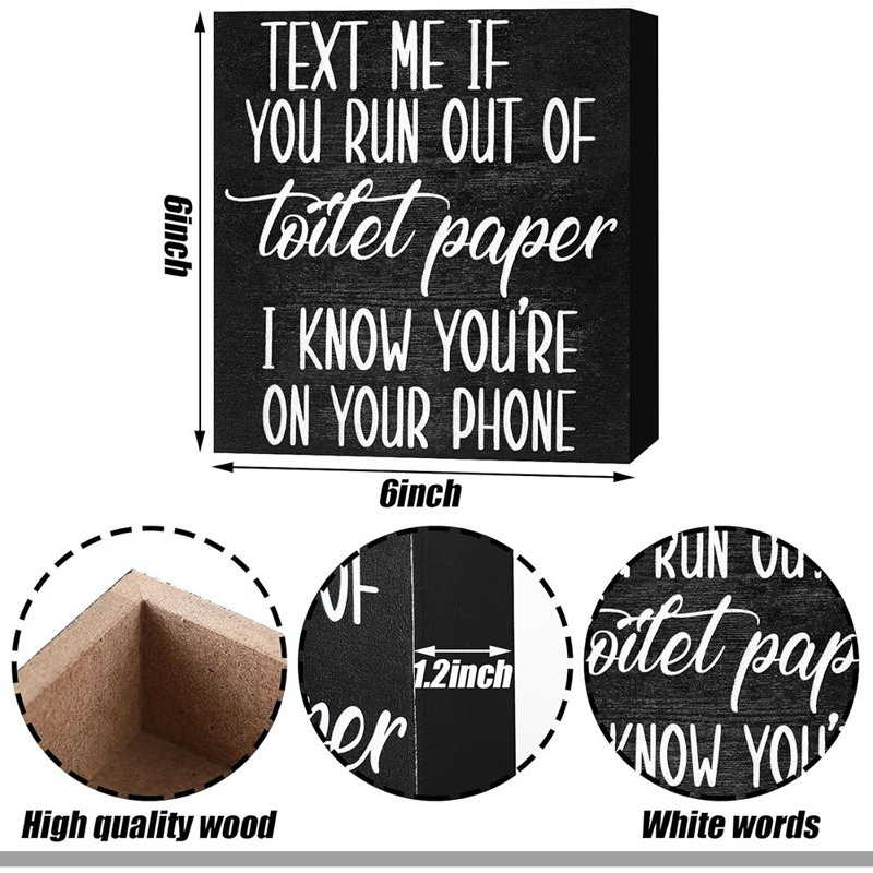 2 Pieces Farmhouse Bathroom Signs Decor Wooden Box Sign Funny Bathroom Wall Art Rustic Bathroom Wood Plaque Please Seat Yourself Bathroom Decor For Home Bathroom Restroom(Black)