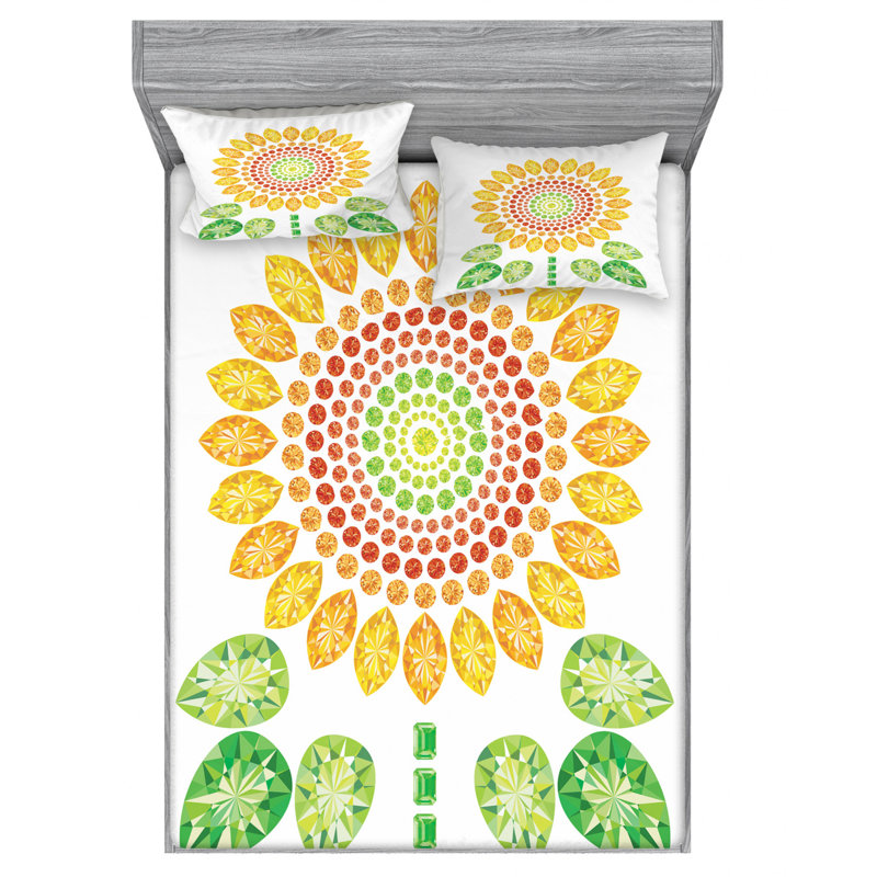 Sunflower Microfiber Sheet Set, Queen Sheet Set + Fitted Sheet + 2 Pillowcases
