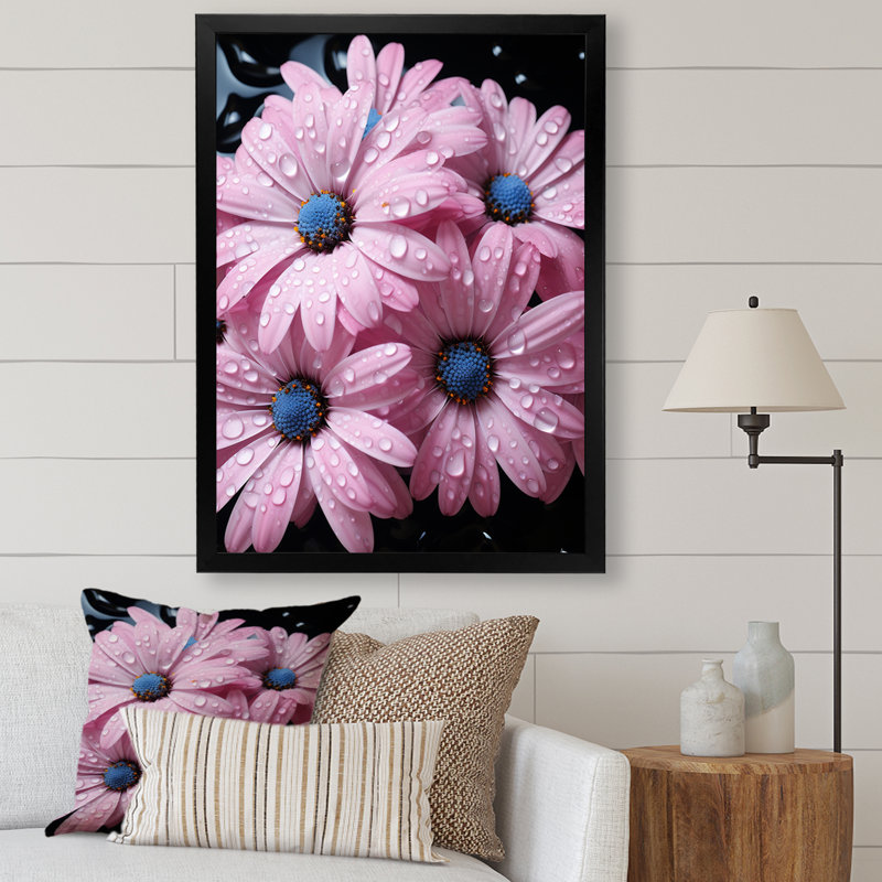 «Blue Daisy Beauty» - marguerites, art mural, H 20 po x l 12 po x P 1 po, Cadre simple noir