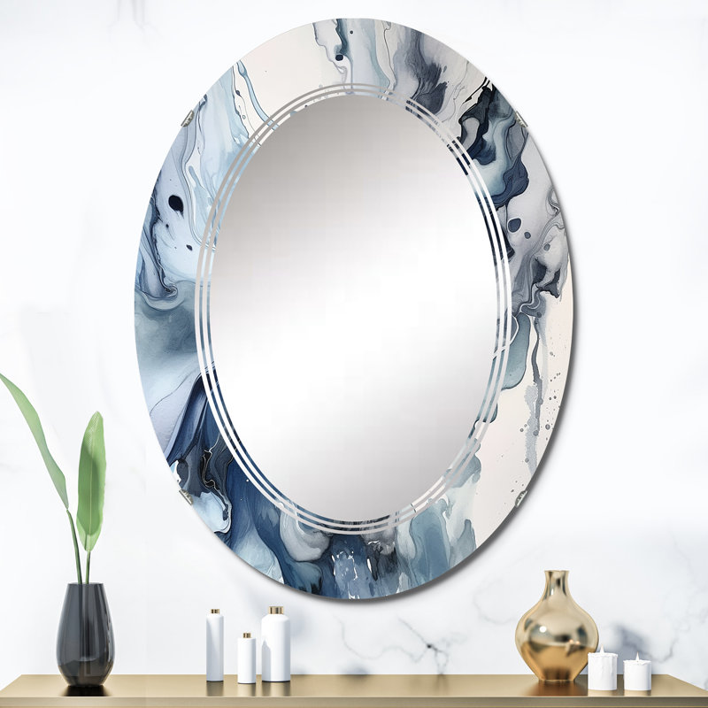 Miroir mural bleu et gris Elixir, abstrait moderne - bleu et gris Elixir II, 36 po x 24 po