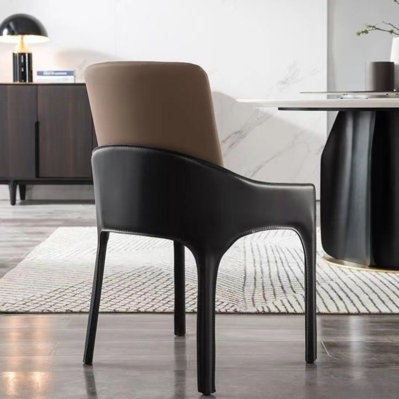 Chaise avec accoudoirs à dossier solide noir et brun (ensemble de 2), Brown