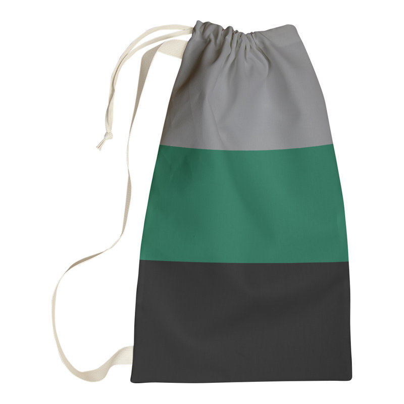 Fabric Laundry Bag with Handles, 36" H x 28" W x 1.5" D, Silver/Victory Green/Black