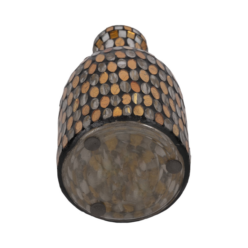 Vase en verre, Mosaïque bronze / cuivre, H 8 po x l 4 po x P 4 po
