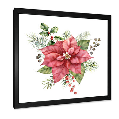 " Holly Mistletoe Berries And Christmas Fir Branch II " Painting Print