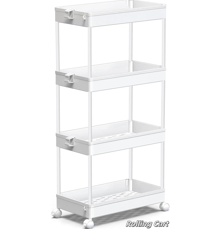 Rolling Storage Cart, White, 33.5" H x 8.66" W x 15.75" D