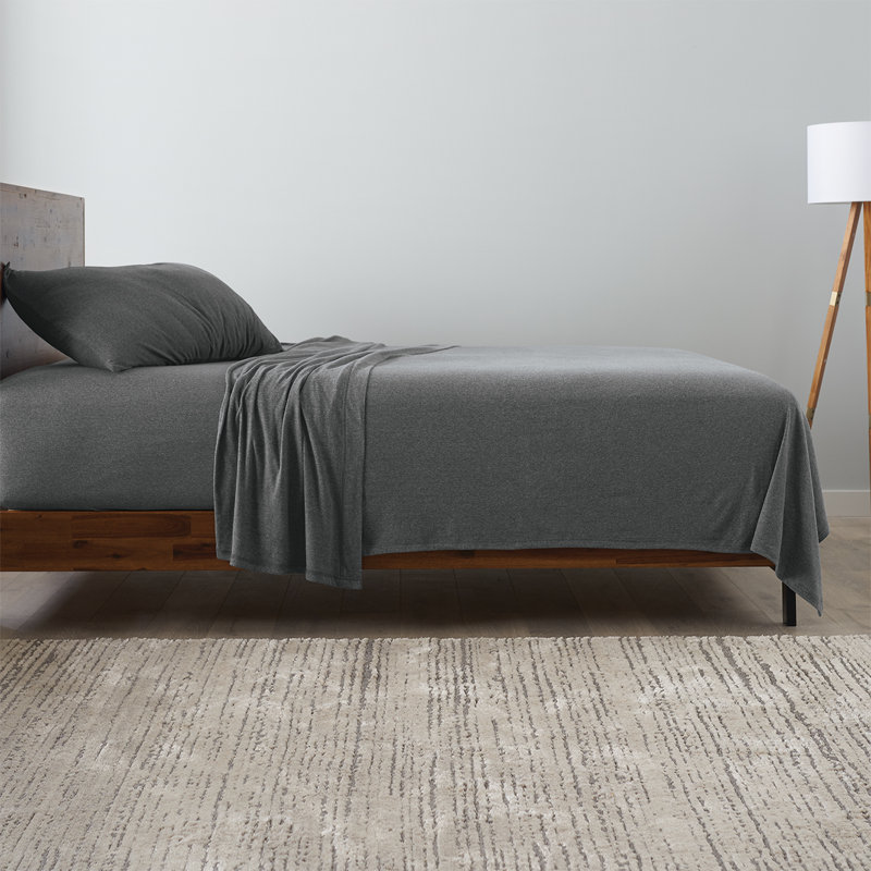 Twin Gray Cotton Blend Jersey Knit Sheet Set