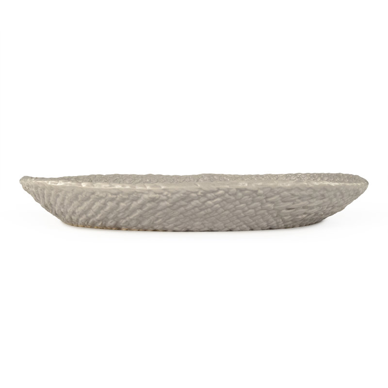 Cross Weave Ceramic Platter, 13.25" W x 13.25" L x 1.75" H, Gray