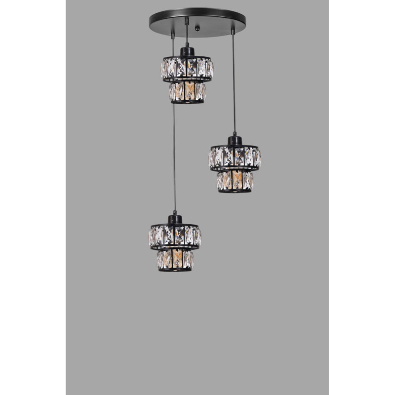 Lustre, Noir, 3 niveaux, Trois lumières