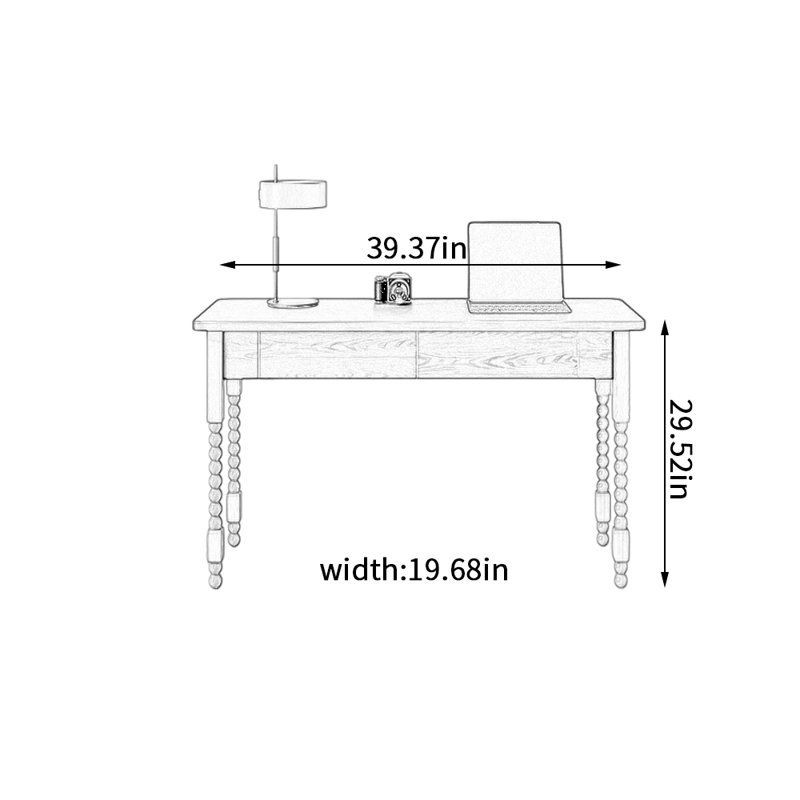 Bureau d'écriture simple et rétro en bois de frêne, H 29,52 po x l 39,37 po x P 19,68 po, Noir