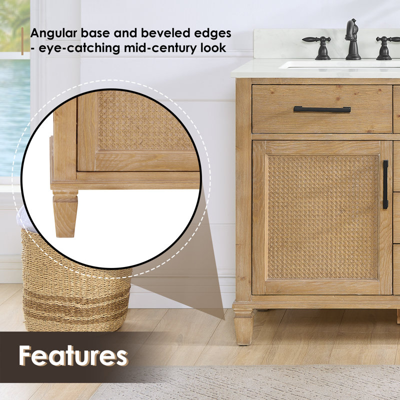 Solana 60" Weathered Fir Double Vanity Base with Rattan Accents