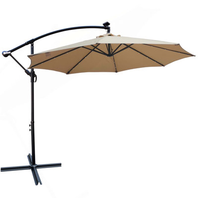 10 Ft Outdoor Patio Umbrella Solar Powered LED Lighted Sun Shade Market Waterproof 8 Ribs Umbrella With Crank And Cross Base For Garden Deck Backyard Pool Shade Outside Deck Swimming Pool