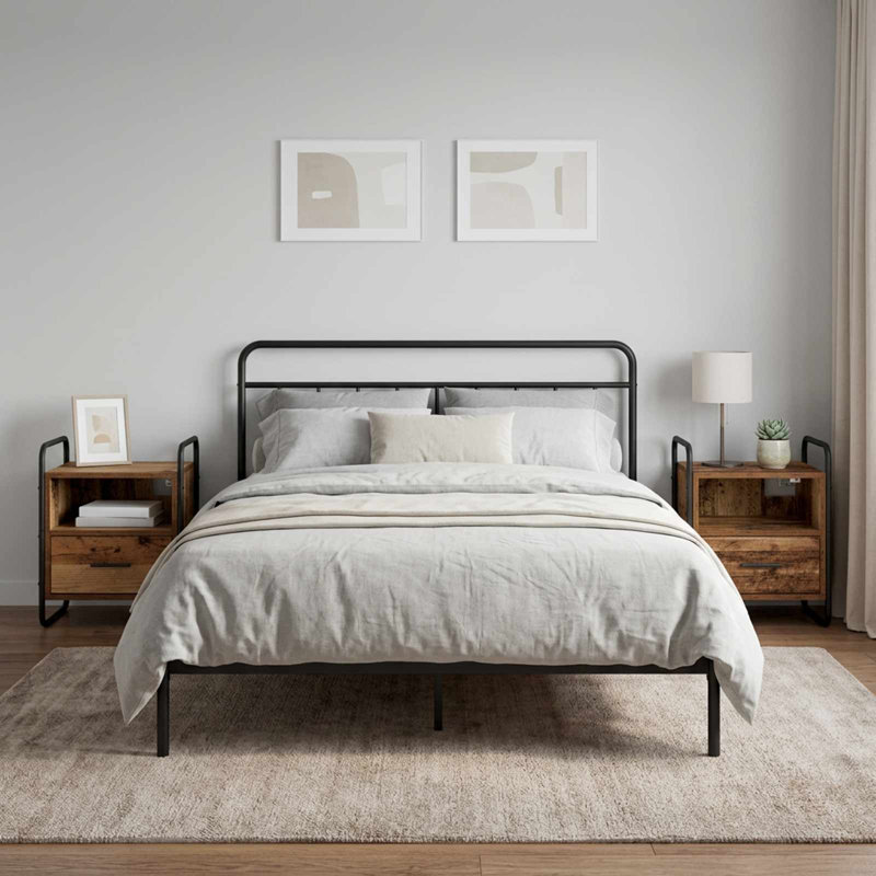 40 cm W Galvanised Steel Bedside Table, Old Wood