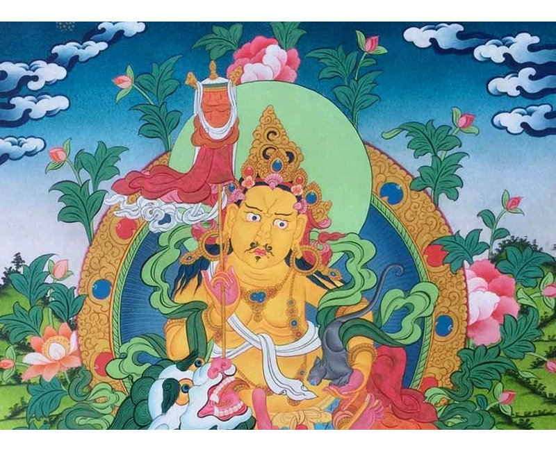 Kuber assis (Thangka sans brocart) | Or 24 carats, gouache et acrylique sur toile de coton
